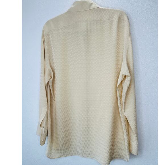 The Row Yellow Embossed Print 100% Silk Collared Button Blouse Top M - Picture 6 of 13